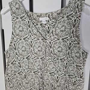 J Jill Maxi Dress Medium Gray Sleeveless VNeck Stretch Geo Floral Boho
